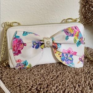 Betsy Johnson Floral/Off White Bow Clutch
